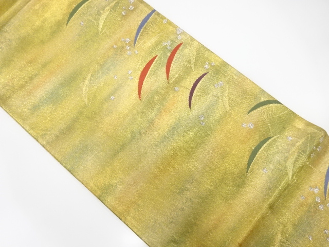 アンティーク　引箔　傘に色紙散らし模様織り出し袋帯（材料）